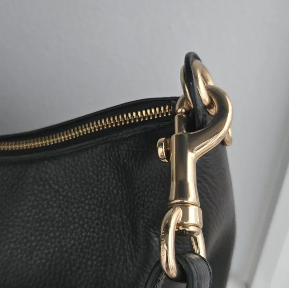 Coach Black Pebble Leather Hobo Satchel Bag with Gold Accents - Picture 5 of 10